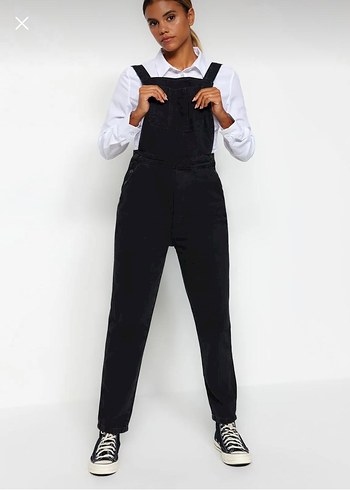 Siyah Kadın Denim Salopet Tulum