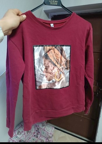 Bordo Kadın Baskılı Sweatshirt