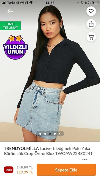 trendyolmilla polo yaka crop örme bluz