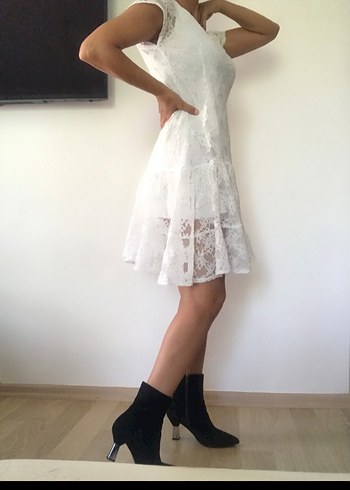 Dantel  Beyaz  Elbise - Görsel 5