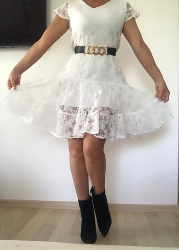 Dantel  Beyaz  Elbise - Görsel 2