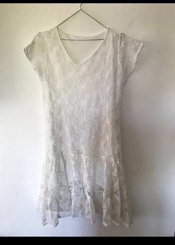 Dantel  Beyaz  Elbise - Görsel 10