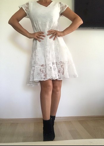 Dantel  Beyaz  Elbise - Görsel 8