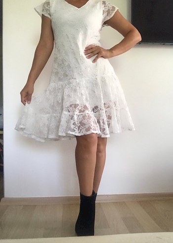 Dantel  Beyaz  Elbise - Görsel 9