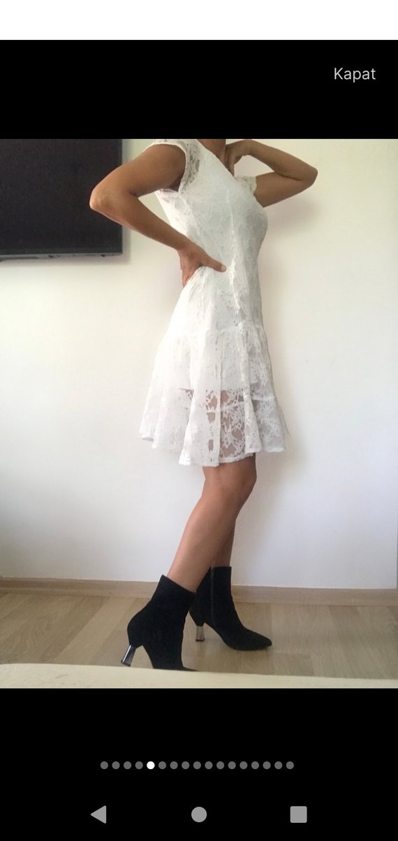 Dantel  Beyaz  Elbise - Görsel 5