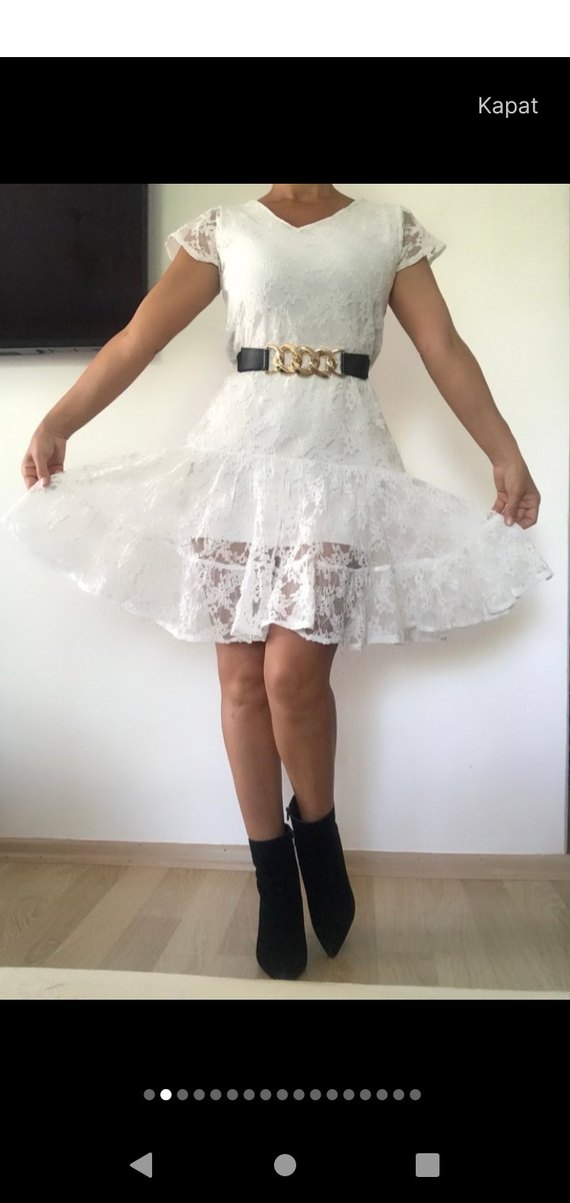 Dantel  Beyaz  Elbise - Görsel 2