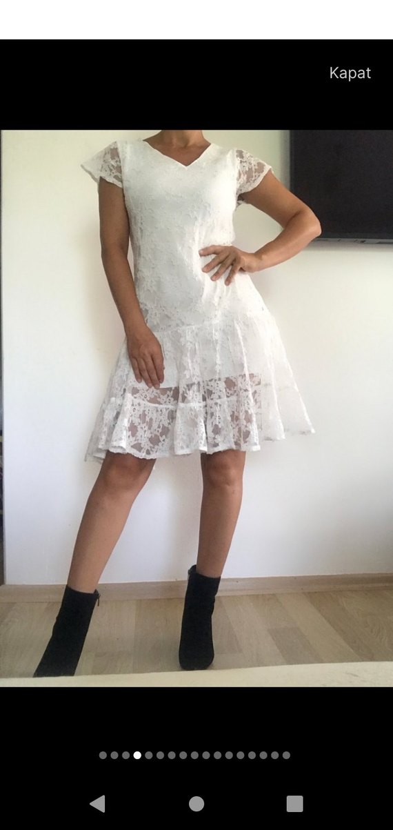 Dantel  Beyaz  Elbise - Görsel 4