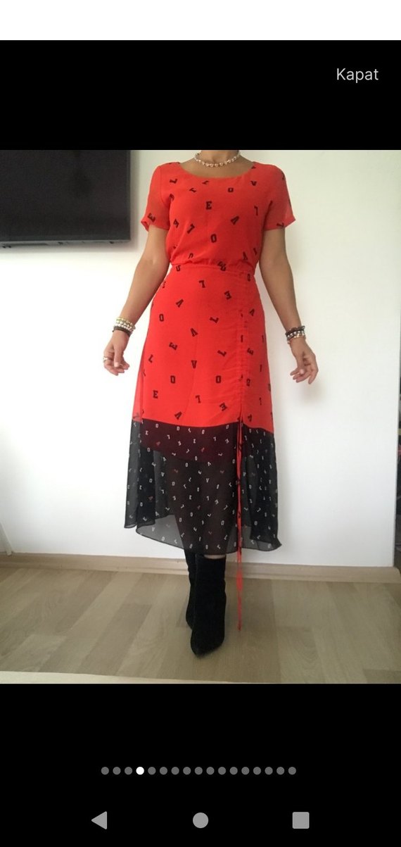 Kırmızı Drapeli Elbise - Görsel 2