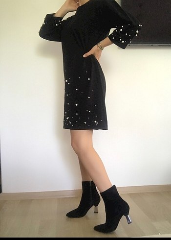 Siyah İnci Detaylı Elbise - Görsel 8