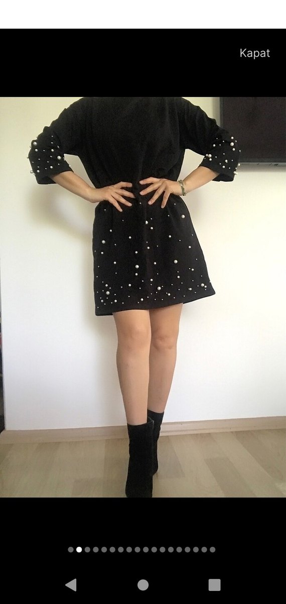 Siyah İnci Detaylı Elbise - Görsel 3