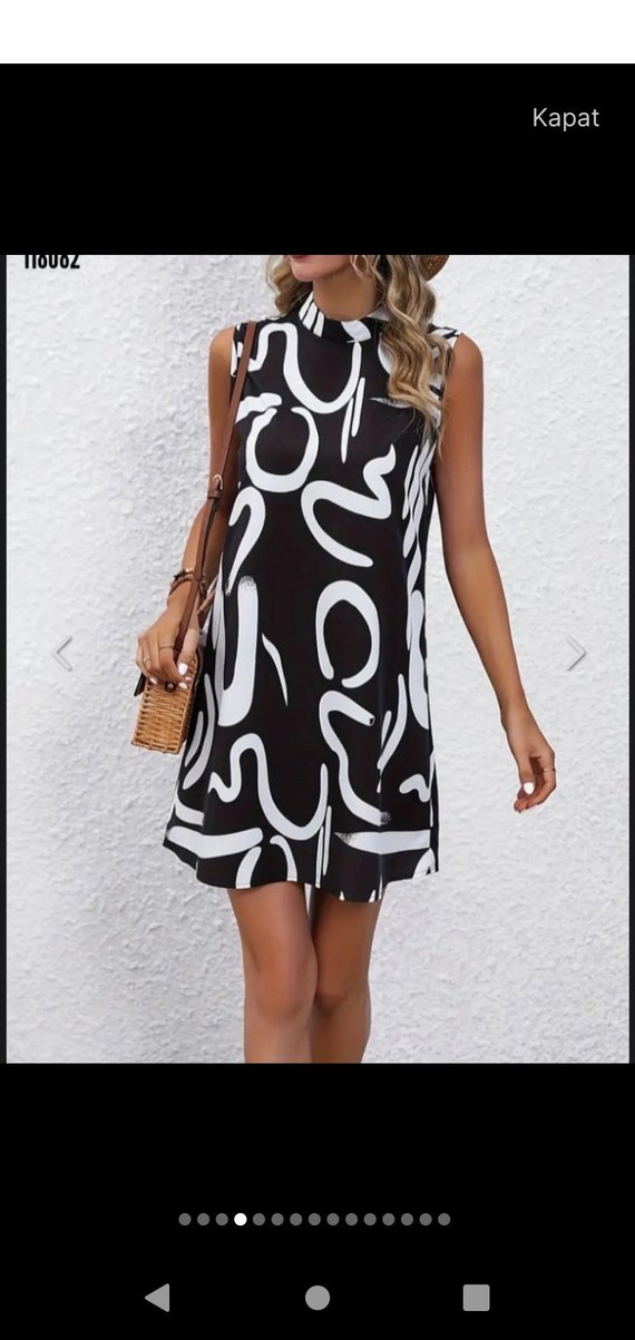 Siyah Beyaz Soyut Desenli Ofis Model Elbise - Görsel 4
