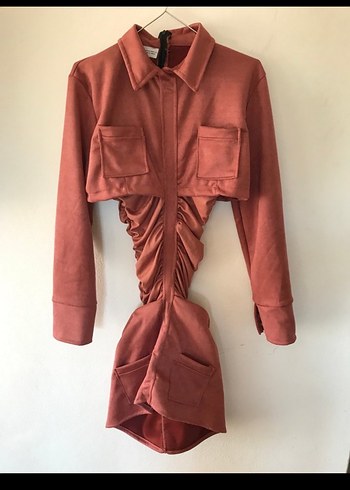 Scuba Süet Kumaş Tasarım Elbise - Görsel 3