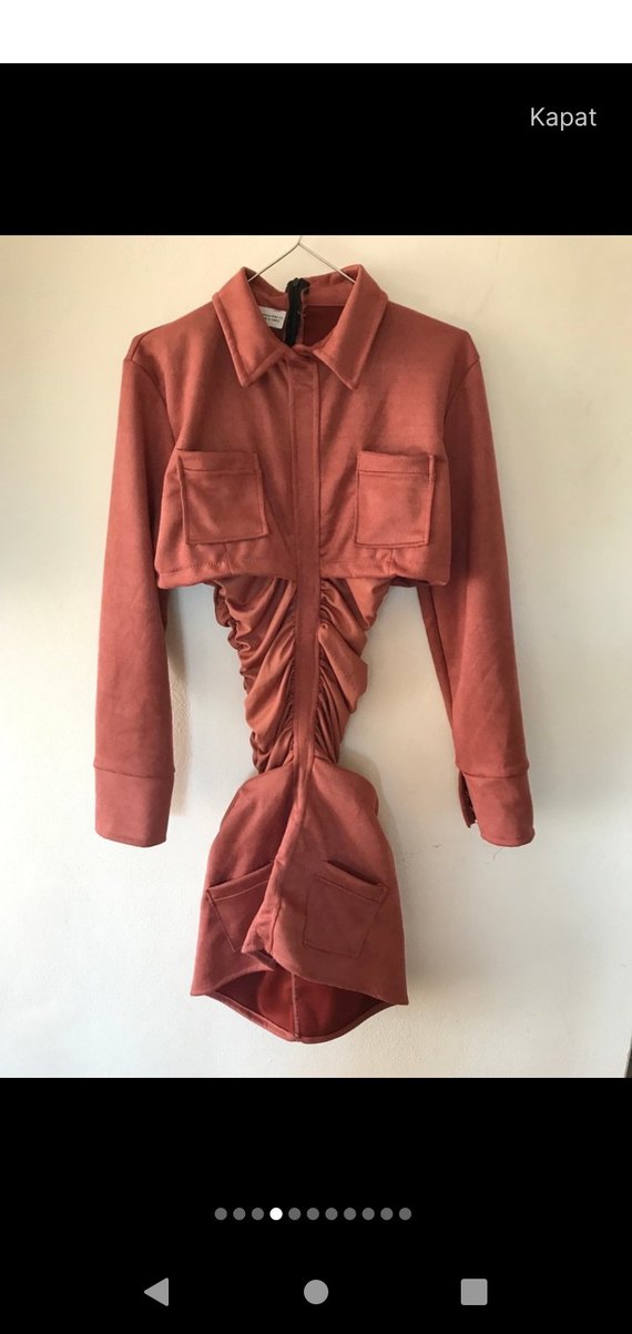 Scuba Süet Kumaş Tasarım Elbise - Görsel 3