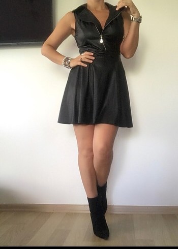 Siyah Suni Deri Elbise - Görsel 3