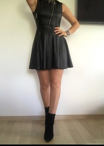 Siyah Suni Deri Elbise - Görsel 7