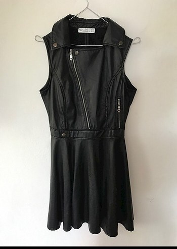 Siyah Suni Deri Elbise - Görsel 8