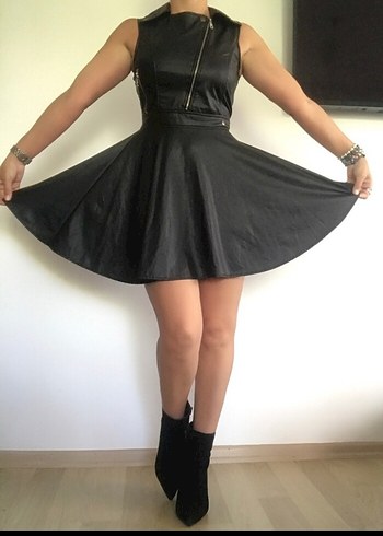 Siyah Suni Deri Elbise - Görsel 6