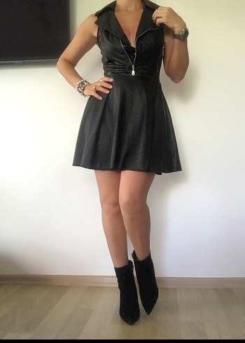 Siyah Suni Deri Elbise - Görsel 4