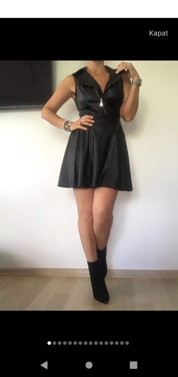 Siyah Suni Deri Elbise - Görsel 3