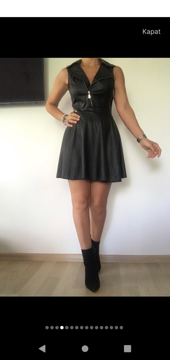 Siyah Suni Deri Elbise - Görsel 5
