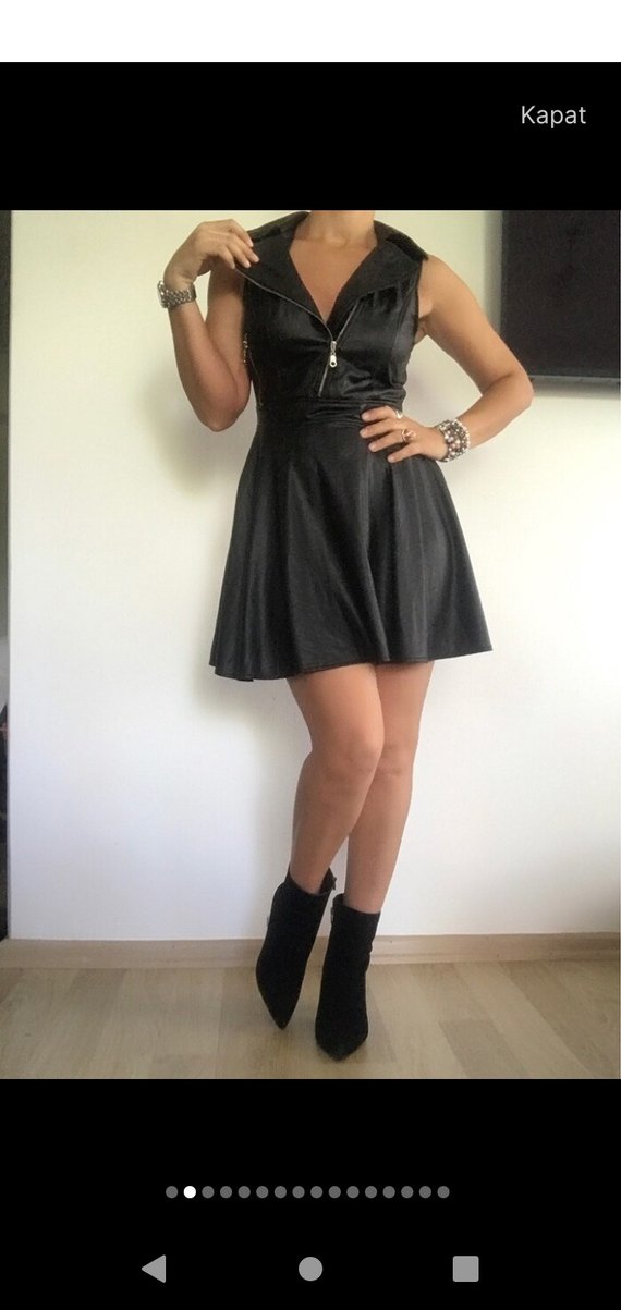 Siyah Suni Deri Elbise - Görsel 2