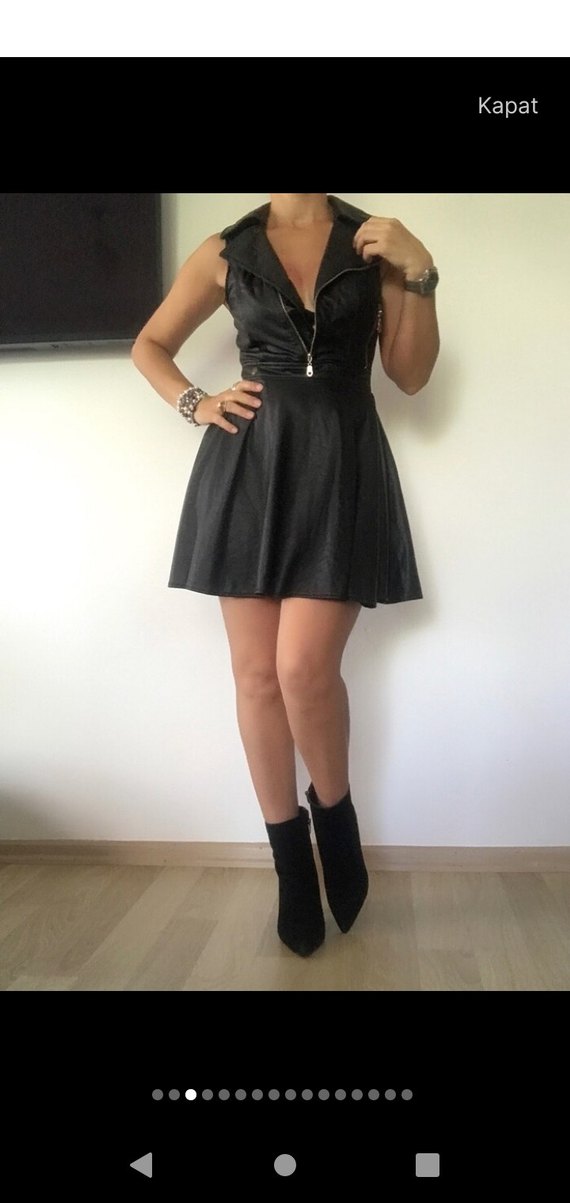 Siyah Suni Deri Elbise - Görsel 4