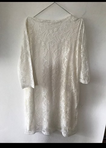 Yumuşak Güpür Muhteşem Beyaz Elbise - Görsel 14