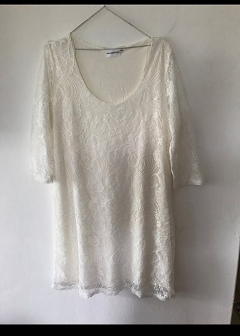 Yumuşak Güpür Muhteşem Beyaz Elbise - Görsel 6