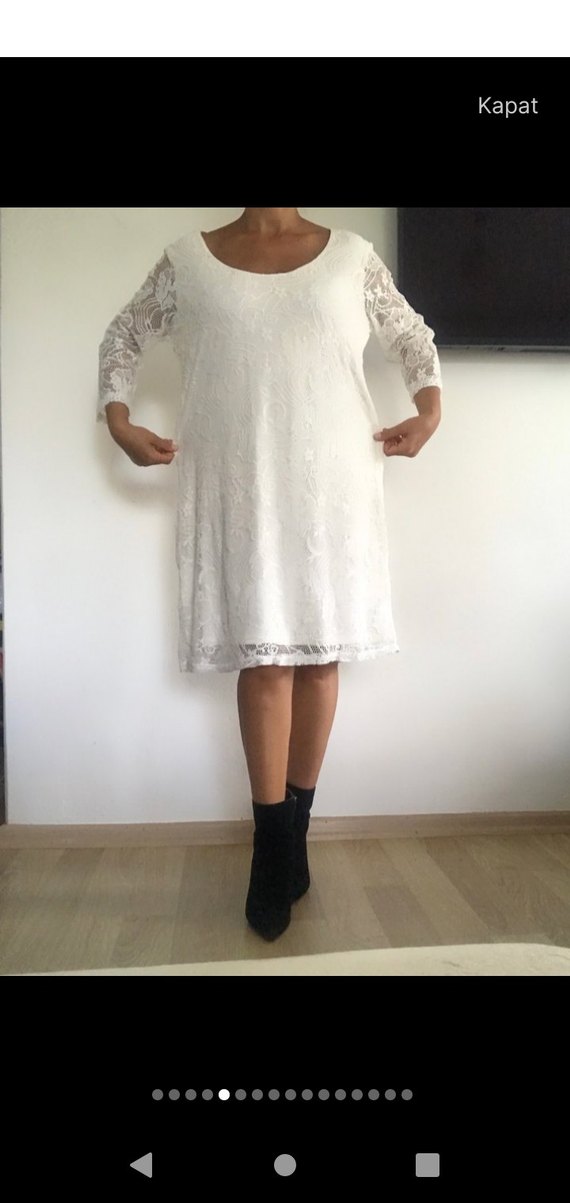 Yumuşak Güpür Muhteşem Beyaz Elbise - Görsel 5