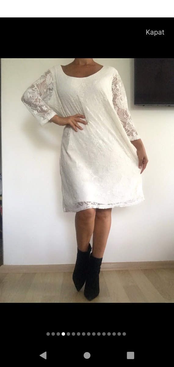 Yumuşak Güpür Muhteşem Beyaz Elbise - Görsel 3