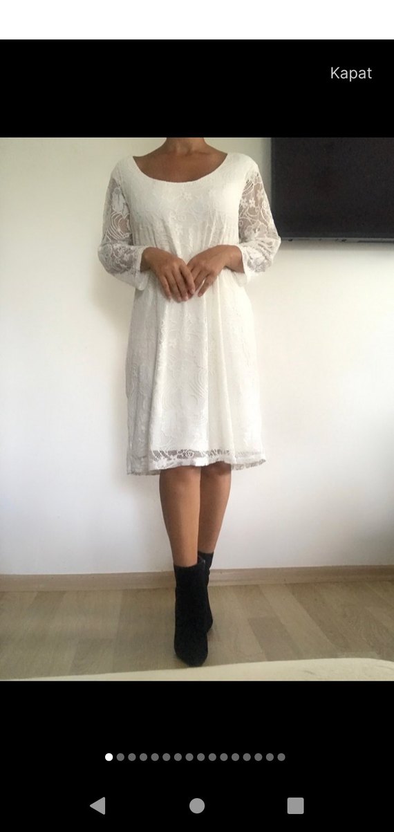 Yumuşak Güpür Muhteşem Beyaz Elbise - Görsel 2