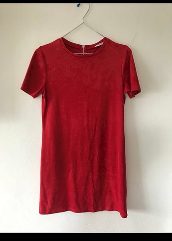 36-38 Beden Kırmızı Süet Elbise - Görsel 9