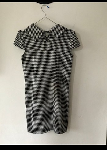 Gri Kareli Yüksek Yakalı Ofis Model Elbise - Görsel 6