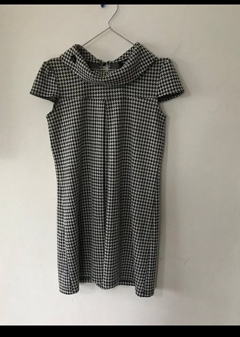 Gri Kareli Yüksek Yakalı Ofis Model Elbise - Görsel 5