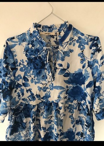 Mavi Desenli Bol Kesim Elbise - Görsel 4