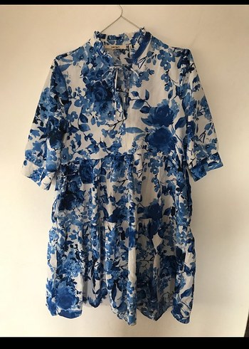 Mavi Desenli Bol Kesim Elbise - Görsel 2