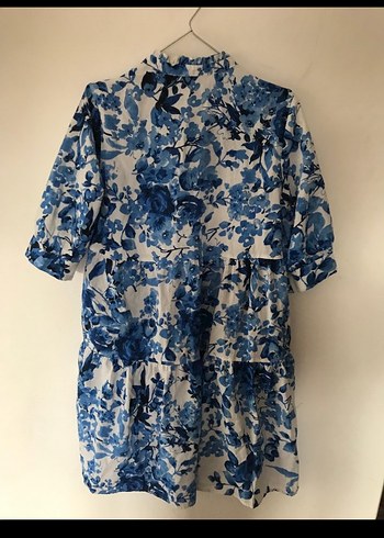 Mavi Desenli Bol Kesim Elbise - Görsel 7