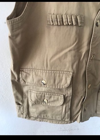 Düğmeli Bej Kolsuz Erkek Avcı Yelek - Görsel 2