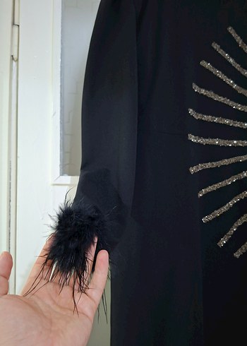 Kürk Detaylı Siyah Uzun Kadın Elbise - Görsel 2