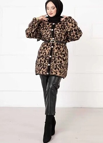 uzun leopar hırka Camel 