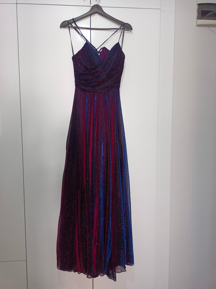 Kadın Mor Drapeli Uzun Abiye Elbise - Görsel 2