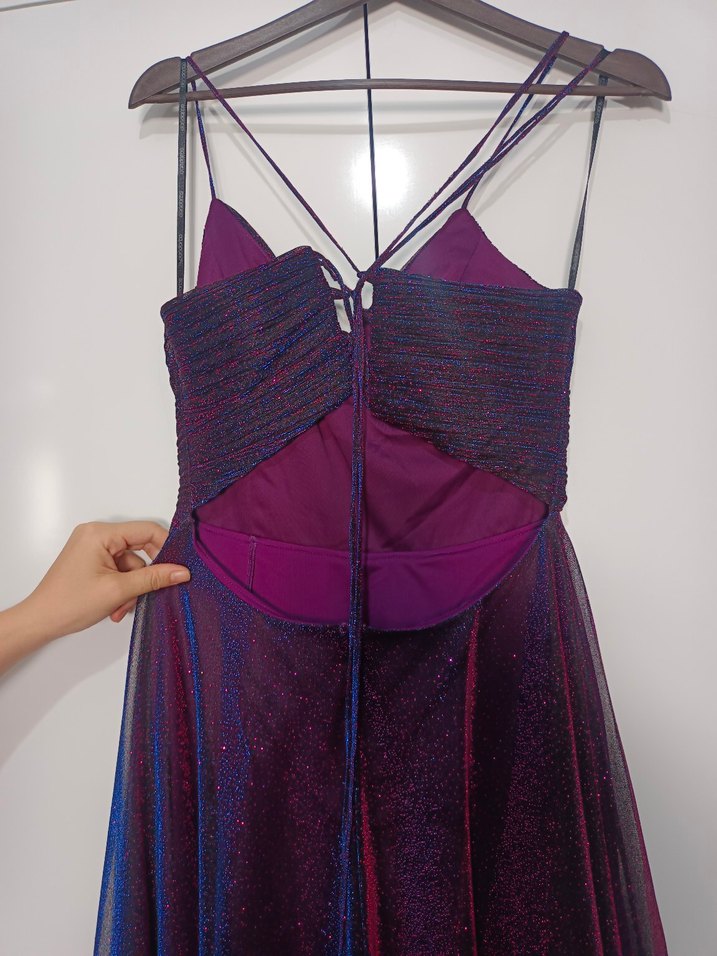 Kadın Mor Drapeli Uzun Abiye Elbise - Görsel 4