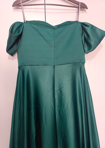 Drapeli Uzun Yeşil Straplez Abiye Elbise - Görsel 5