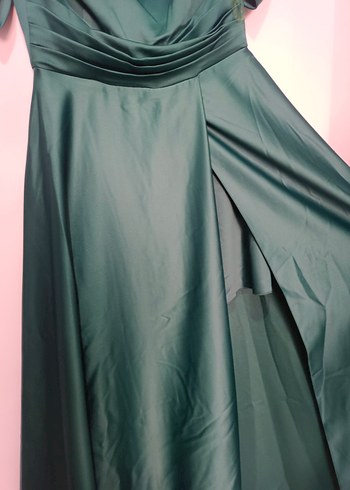 Drapeli Uzun Yeşil Straplez Abiye Elbise - Görsel 6