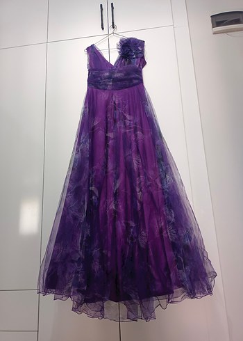 Mor Drapeli Uzun Abiye Elbise - Görsel 5