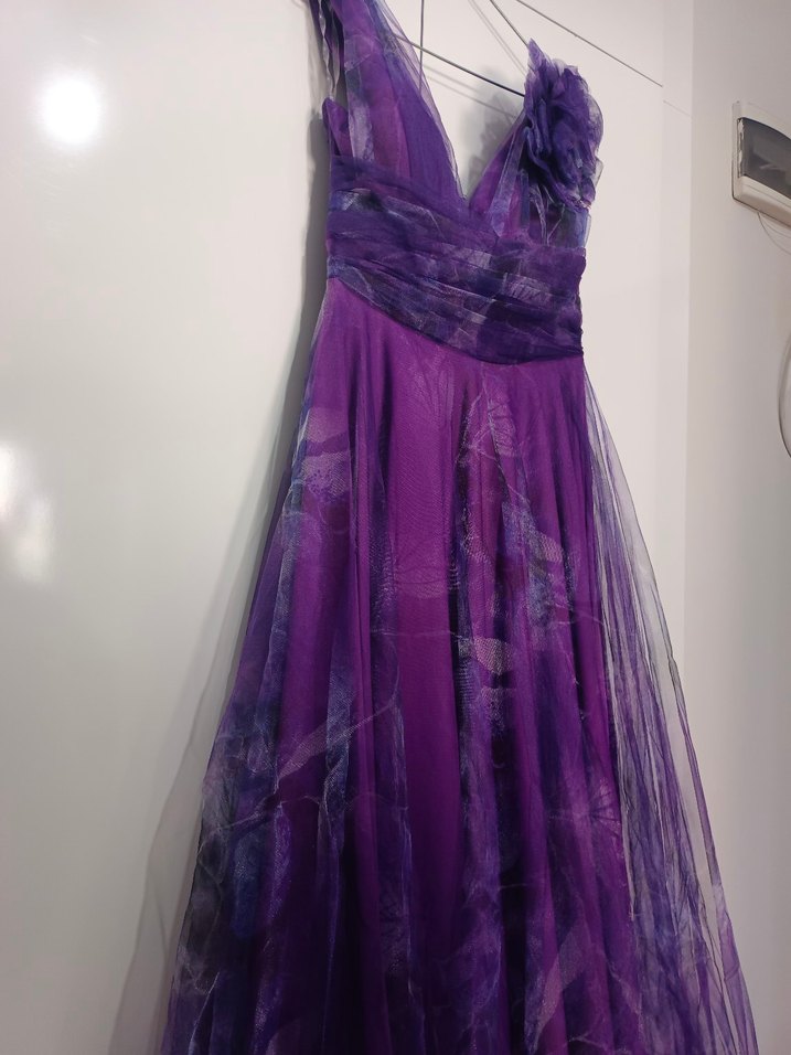 Mor Drapeli Uzun Abiye Elbise - Görsel 4