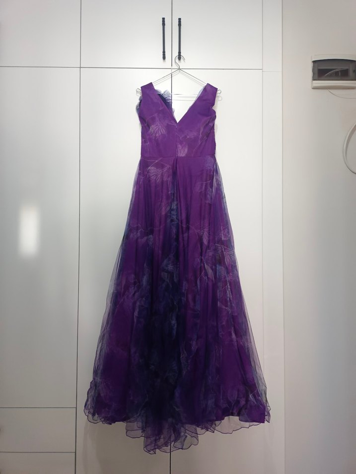 Mor Drapeli Uzun Abiye Elbise - Görsel 2