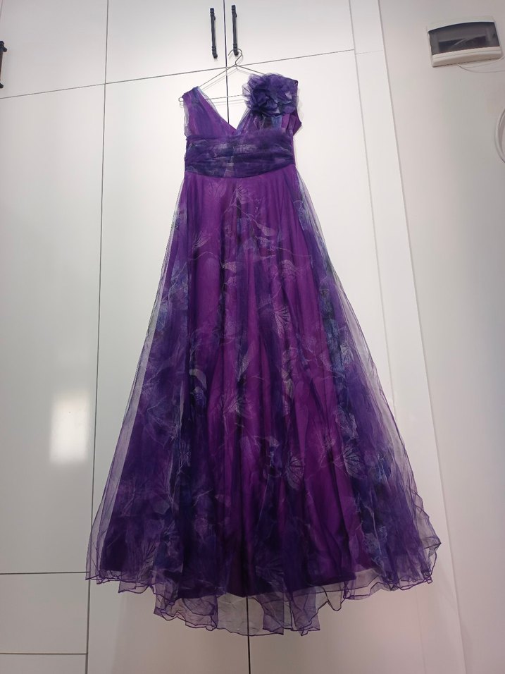 Mor Drapeli Uzun Abiye Elbise - Görsel 5