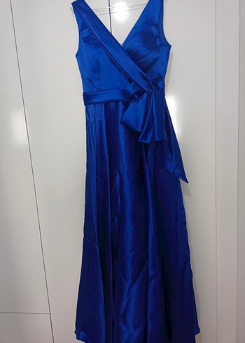 Lacivert Uzun Drapeli Kadın Abiye Elbise - Görsel 5