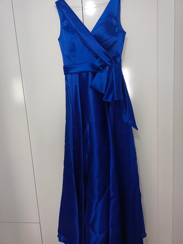 Lacivert Uzun Drapeli Kadın Abiye Elbise - Görsel 5